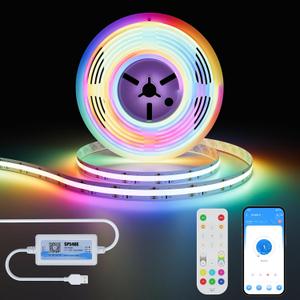 MIWISE 5V USB RGB Smart IC COB LED Strip Light WS2811 Addressable,9.84ft/3m Color Chasing Flexible LED Tape Light with APP Control/Music Mode,Work with Alexa/Google,for TV,Bedroom,Party DIY Decoration