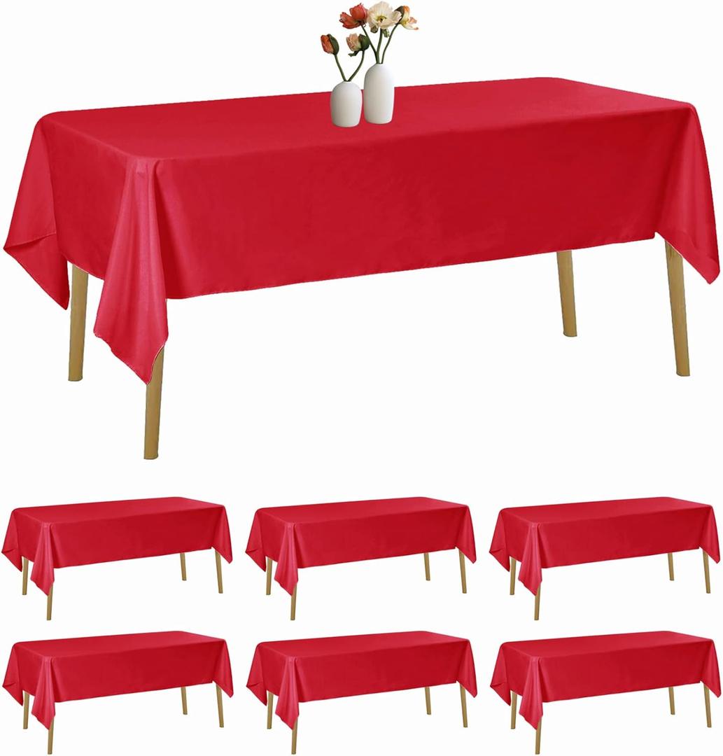 6 Pack Rectangle Tablecloth 60 x 120 Inches Red Table Cloth Stain and Wrinkle Resistant Washable Polyester Fabric Table Cover for Party, Wedding and Banquet Decoration