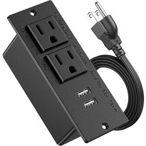 Jgstkcity Conference Recessed Power Strip Socket 9.8Ft Cord, Furniture Flush Mount Charging Station, Desktop Power Grommet Power Strip with 2 Outlets,2 USB Ports, Desk Outlet for Side Table or End Table (Black)
