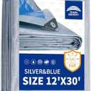 RAINDEWAY Tarp Waterproof 12x30 Feet 5.5 Mil Thick, Multipurpose Waterproof Poly Tarp Cover for Emergency Rain Shelter，Silver/Blue Tarps Finished Size