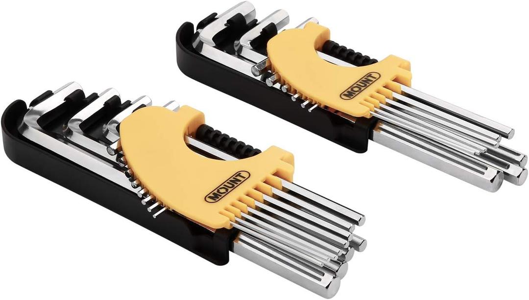 MOUNT 21PCS Long Arm Hex Key Set, Cr-V Alloy Steel, Hinged Carry Case for Easy Organization, Metric/SAE Sizes, Tool Kit for Home & Vehicle Maintenance