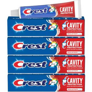 CrestFluoride Cavity Protection Toothpaste, 8.2 Ounce (4 Pack), Regular Paste, Bulk Toothpaste