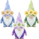 Gehydy Set of 3 Spring Gnomes Decoration Flowers Summer Easter Gnome Plush Stuffed Handmade Decor for Home Kitchen Tiered Tray