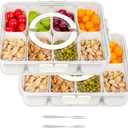 2 Pack Divided Serving Tray with Lid and Handle, Snackle Box Charcuterie Container Portable for Snack Platters Reusable Clear Organizer 8 Compartments for Candy, Fruits, Nuts for Party Entertaining
