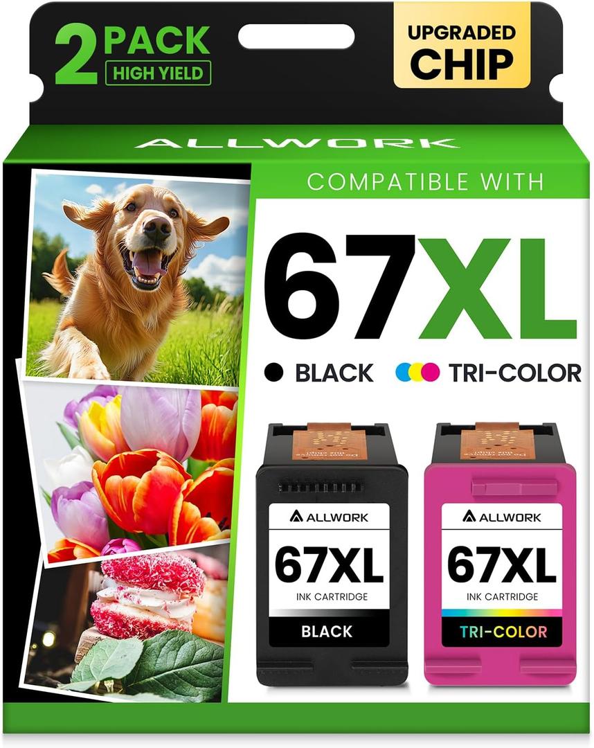 67XL Ink Cartridge Replacement for HP 67 XL Black Tri-Color Remanufactured for HP Ink 67 67XL for DeskJet 2755e 2700 2855e 2800 2752 2742e 4155e 4255e 4100 Envy 6055 6055e 6455e Printer (2-Pack)