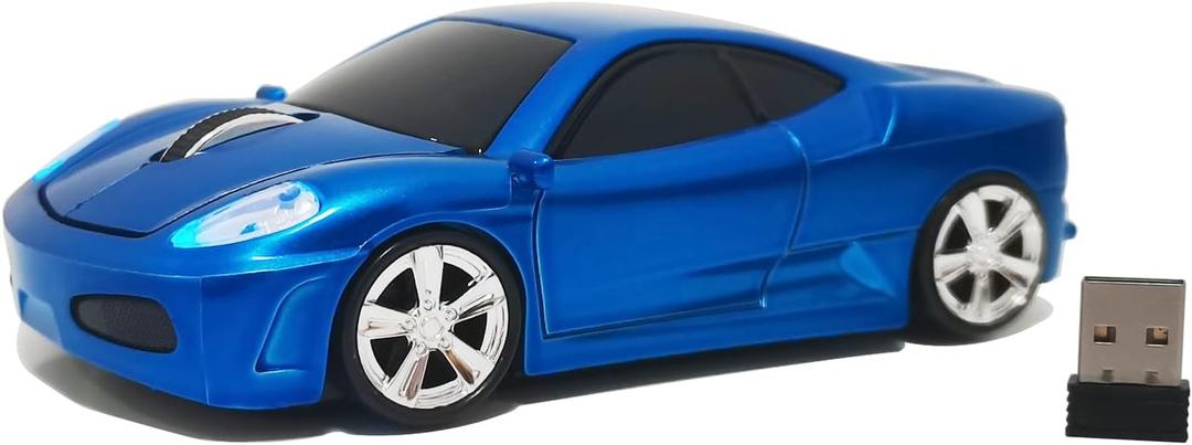 Wireless Car Mouse, Sport Car Shaped Mouse Mice for Computer, Laptop, PC, Mac with LED Light (Blue)