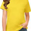 ZDC Girls Short Sleeve Shirts Crewneck T Shirts Kids Summer Tops Basic Tees 5-14 Years (Yellow)