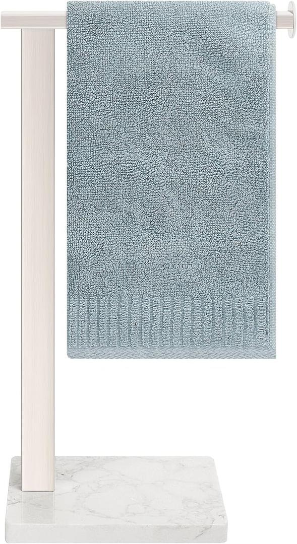 HarJue Hand Towel Holder Stand, 14.5" Hand Towel Rack with Weighted Marble Base, 304 Stainless Steel L-Shape Standing Towel Bar for Vanity Bathroom Kitchen Countertop (Brushed Nickel)