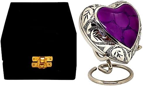 Classic Heart Shape Keepsake Urn for Human Ashes  With box and Stand - Lovely Purple Color 7 cms high