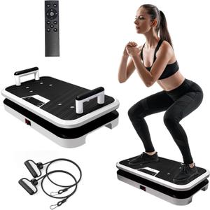 Vibration Plate Exercise Machine with Pushup Handle & Bluetooth, Full-Body Vibrating Plate for Lymphatic Drainage,Home Workout, Office Fitness, Weight Loss, Muscle Toning -Remote Control