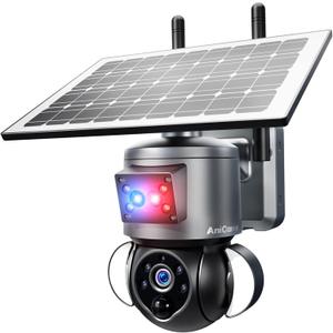 Solar Security Cameras Wireless Outdoor,Remote 2K WiFi 360 View Wireless Solar Powered Cameras for Home, PIR Motion Sensor Floodlight with Siren Color Night Vision