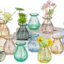Hewory Small Bud Vases for centerpieces: 12 Pcs Glass Colored Vase for Flowers - Mini Ribbed Vases for Wedding Baby Bridal Shower Events Decorations