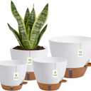Self Watering Pots with Water Level Indicator, 12" 10" 9" 8" Large Plastic Flower Pots with Mesh Drainage Hole and Removable Saucer Reservoir for Indoor Outdoor Plants (White)