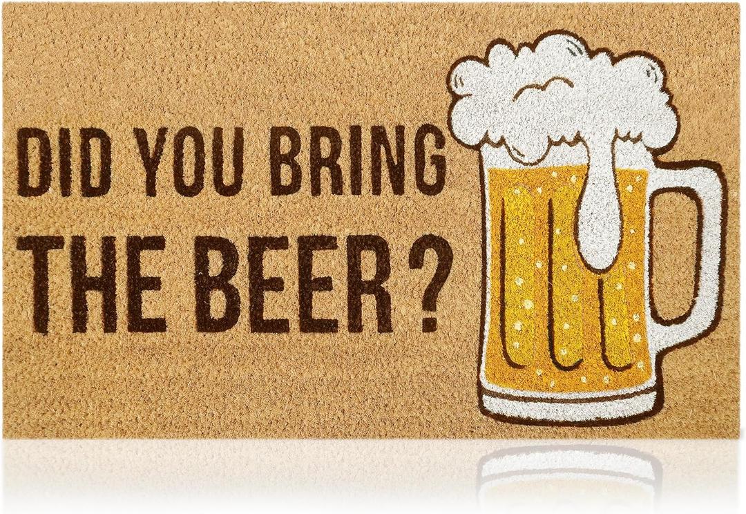 Beer - 17"x29" - Coir Door Mat with Heavy Duty Backing - Welcome Mats for Entryway, Porch - Anti-Slip PVC & Coconut Fiber Surface - Natural Home Accessories, Minimalist Original Design