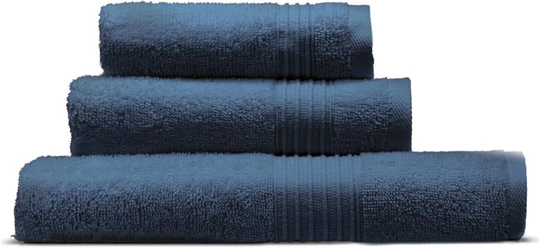 Cosy House Collection 3-Piece Essential Cotton Bath Towel Set - Ultra Soft, Absorbent & Quick Drying - Luxury 100% Cotton Plush Towel - for Bathroom, Shower & Kitchen (Navy Blue)