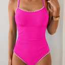 Eomenie Women's One Piece Swimsuit Tummy Control Slimming Bathing Suit Ruched Swimwear Tie Back Shell Stitch Swim Suit (Pink, M)