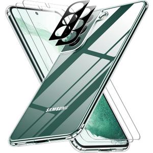 SPIDERCASE Designed for Samsung Galaxy S22 Case, [10 FT Military Grade Drop Protection], 2 Pack [Tempered Glass Screen Protector+Camera Lens Protector] Heavy Duty Shockproof Case, Clear