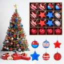 28Pcs Christmas Patriotic Hanging Ornaments,Red White Blue Xmas Independence Day Decor Shatterproof Balls and Stars Decorates,4th of July Christmas Tree Decor for Indoor Outdoor Holiday Party