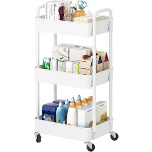 3-Tier Rolling Cart with Wheels,Multifunction Utility Storage Carts, Kitchen Storage Organizer,Mobile Shelving Unit for Bathroom,Laundry,with Classified Stickers