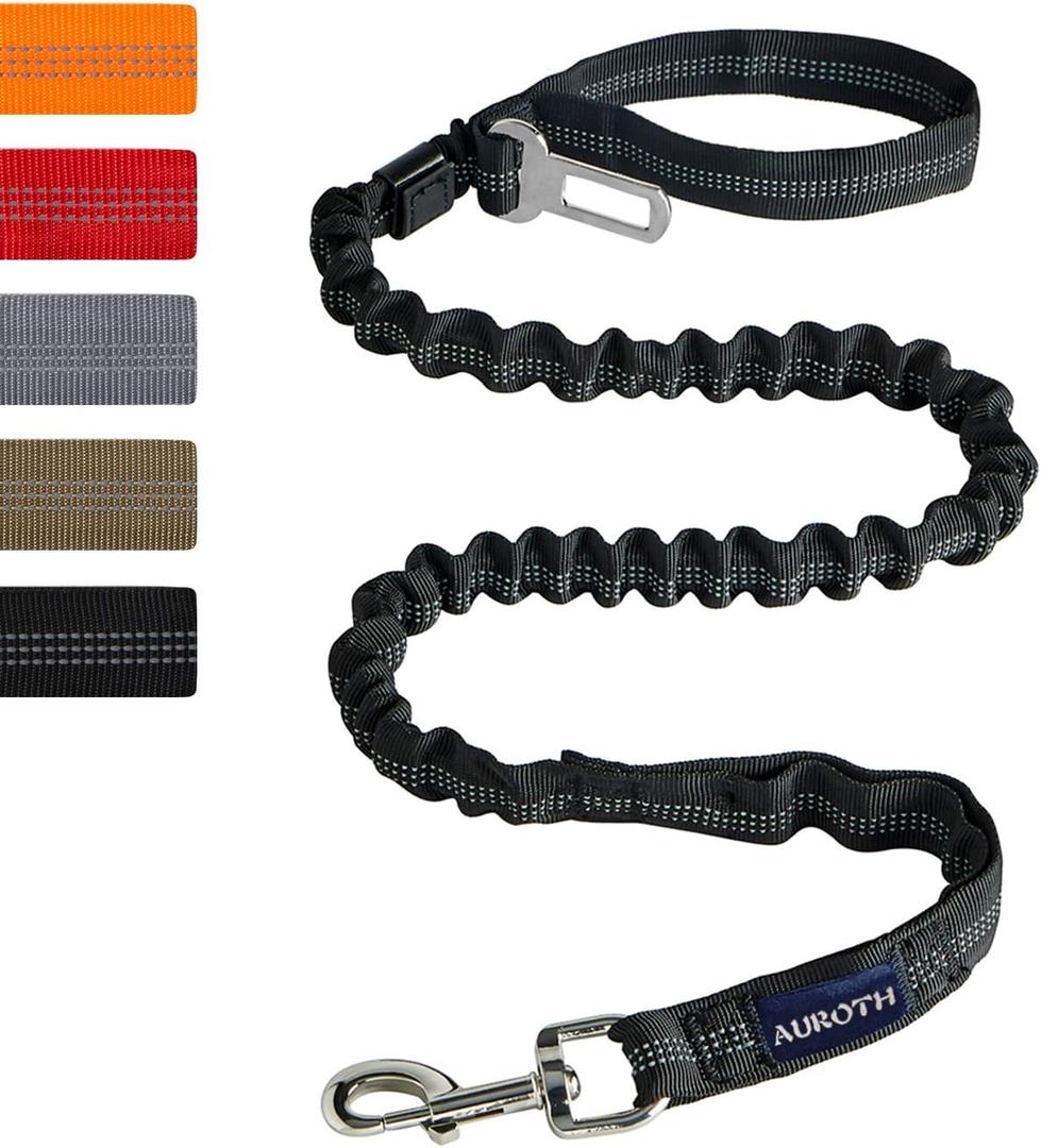 AUROTH Heavy Duty Bungee Dog Leash for Shock Absorption - 6FT Black Training Leash With 2 Padded Handles for Medium Large Breed Dogs (MAX: 6 FT)