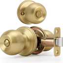 Brushed Gold Ball Design Door Knob with Lock, Privacy Round Shaped Keyless Doorknob for Bathroom/Bedroom, Satin Brass Finish (1 Pack)