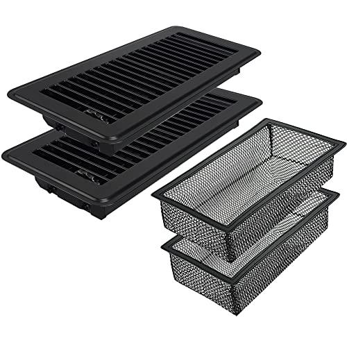Floor Vent Covers 2 Pack, 4" x 12" (Duct Opening Size) Easy Adjust Vent Deflector Metal Reinforced Weld,Black