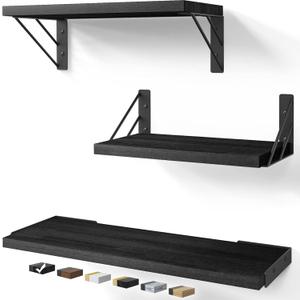 BAYKA Wall Shelves for Bedroom Decor, Floating Wall Shelves for Living Room Kitchen Storage, Wall Mounted Rustic Wood Floating Shelves for Kids Books, Corner Shelves for Bathroom, Office (3-Piece Set, Black)