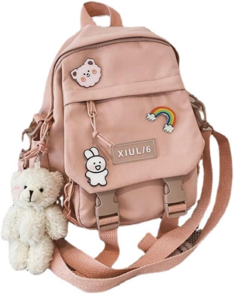 Mini Backpack Aesthetic Backpack Cute Canvas Backpack Casual Travel Daypacks Solid Color Accessories Not Included (Pink) 