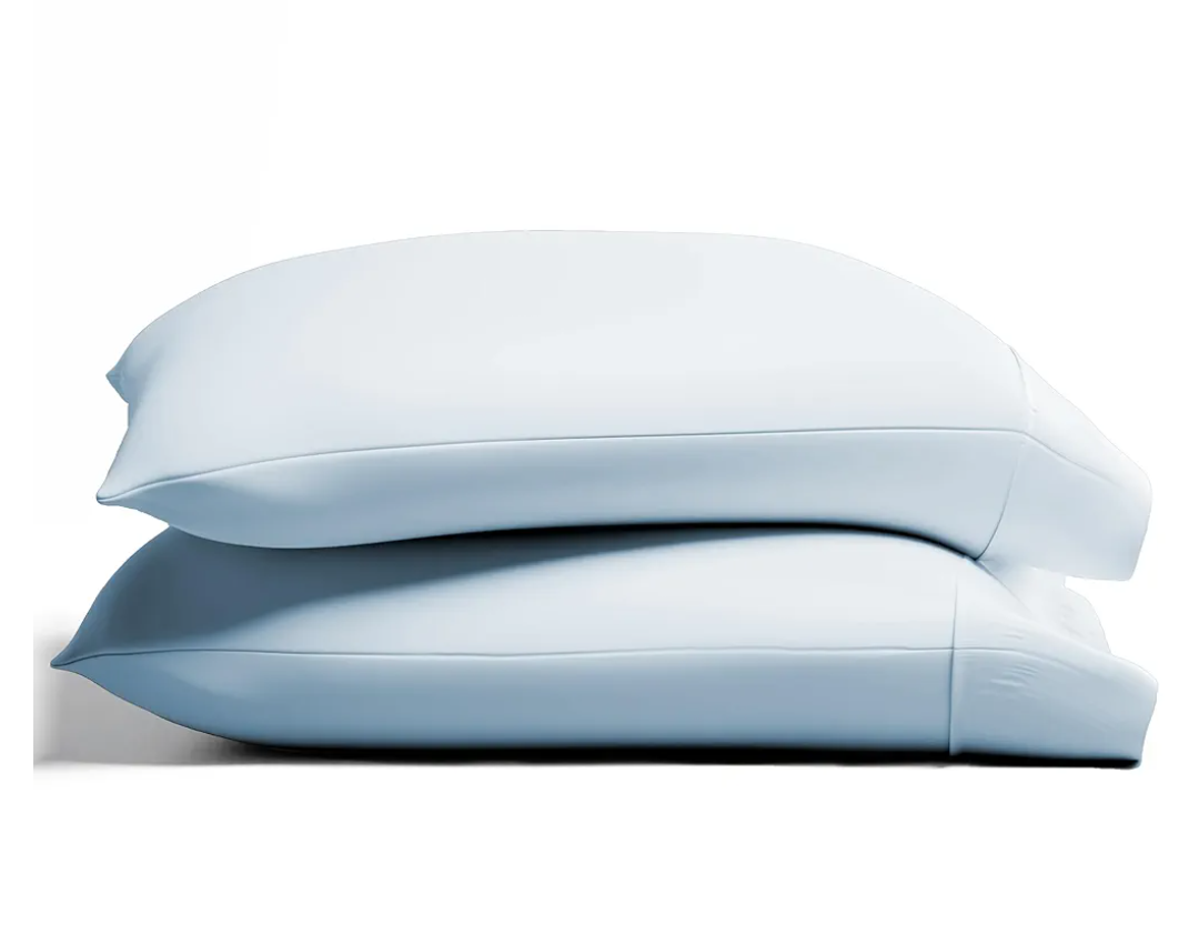 TEXAS LINEN CO. 100% Organic Cotton Percale Pillow Cases Standard/Queen Size Set of 2 - Percale Pillowcases Standard/Queen, Cooling Pillow Cases for Sleeping, Cotton Pillow Covers - Light Blue
