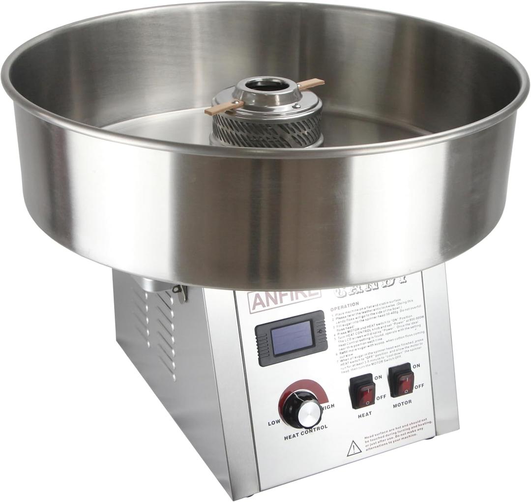 ANFIRE Commercial Professional Cotton Candy Machine 5" Spinner Head with 24" Metal Bowl and Floss Stabilizer Net