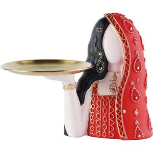 Ramadan Tray Eid Table Decorations Resin Women Figurines Home Decor Candy Dishes Decorative Key Tray Tabletop Decor for Ramadan Ornaments and Persian New Year Decorations, Red