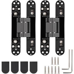 HBL' 2 Pack Hidden Door Hinges, 6 Inch Black Heavy Duty Hidden Hinges for Secret Doors, 3-Way Adjustable to Bulid Conceal Bookcase Door