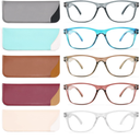 Reading Glasses Blue Light Blocking, Computer Glasses for Women Men, Fashion Square Eyeglasses 5 Pairs, +2.0