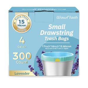 300 Count 15 Micron Extra Thick 4 Gallon Drawstring Small Trash Bags, Sturdy & Tear-Resistant Small Garbage Bags for Bathroom, Office, Bedroom & Kitchen