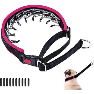Martingale No Pull Dog Collar - Heavy Duty Nylon With Buckle, Adjustable Anti Pull Reflective Slip Collar for Large Medium Small Dog Training Walking M Hot Pink (M (15"-23" Neck, 1.5" Wide))