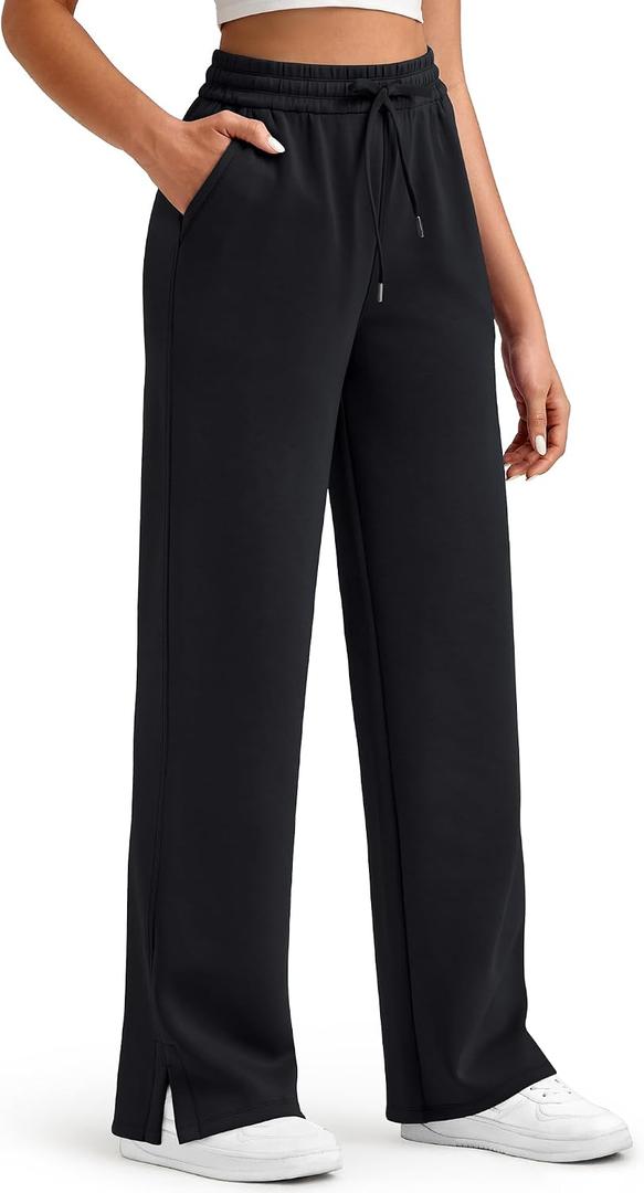 G4Free Smoofit Modal Soft Women's Wide Leg Sweatpants High Waisted Drawstring Side Slit Casual Pants Medium Extra Tall