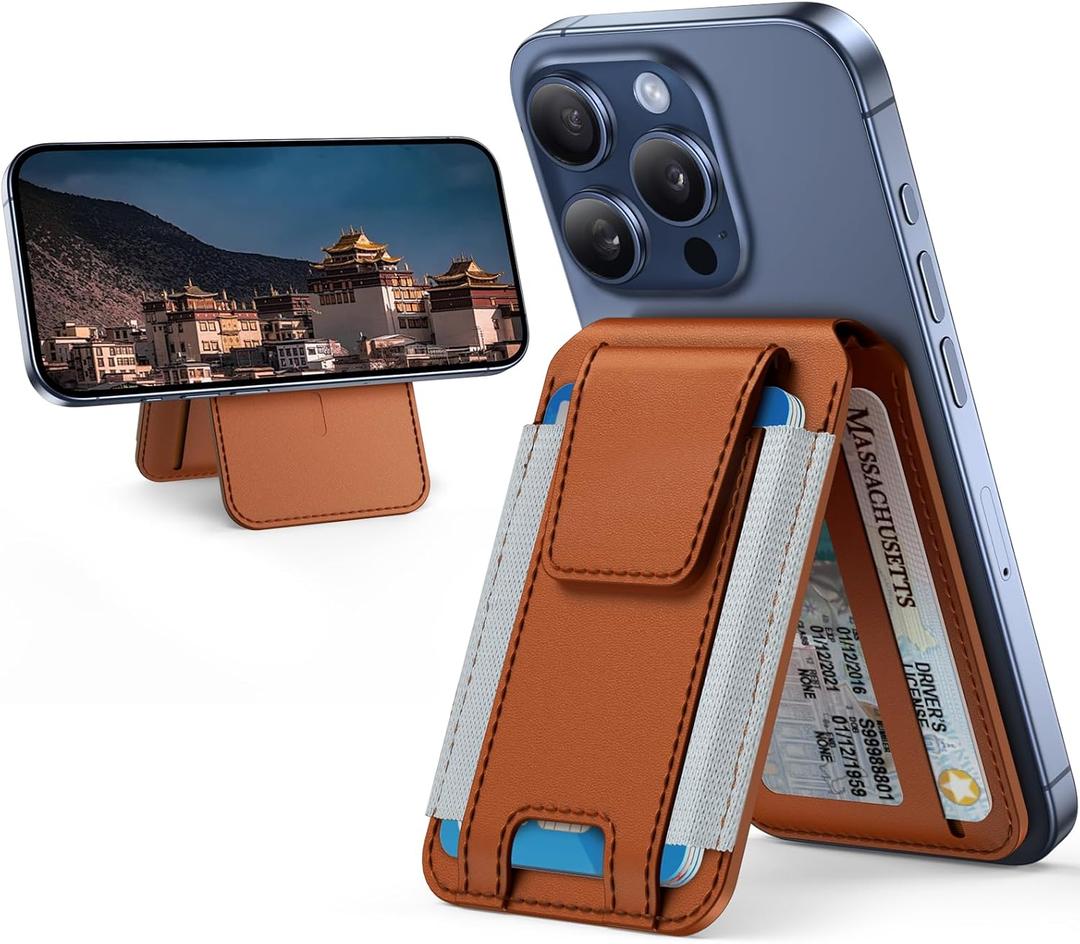 Miracase Magnetic Wallet for Men/Women, Adjustable Stand & Safety Flap, Compatible with MagSafe Wallet, 3 Slots, 6-8 Card Holder for iPhone 16/15/14/13/12 Series, RFID Blocking, Brown