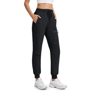 Womens Tall Hiking Pants 30/32/34 Inseam Lightweight Joggers Quick Dry 4 Pockets Travel Athletic Cargo UPF50+ (Black, XL)