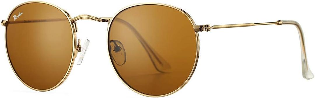 Pro Acme Round Sunglasses for Women Men Classic Retro Circle Metal Sun Glasses 100% Real Glass Lens (B04 Brown / Plastic/ Polarized)