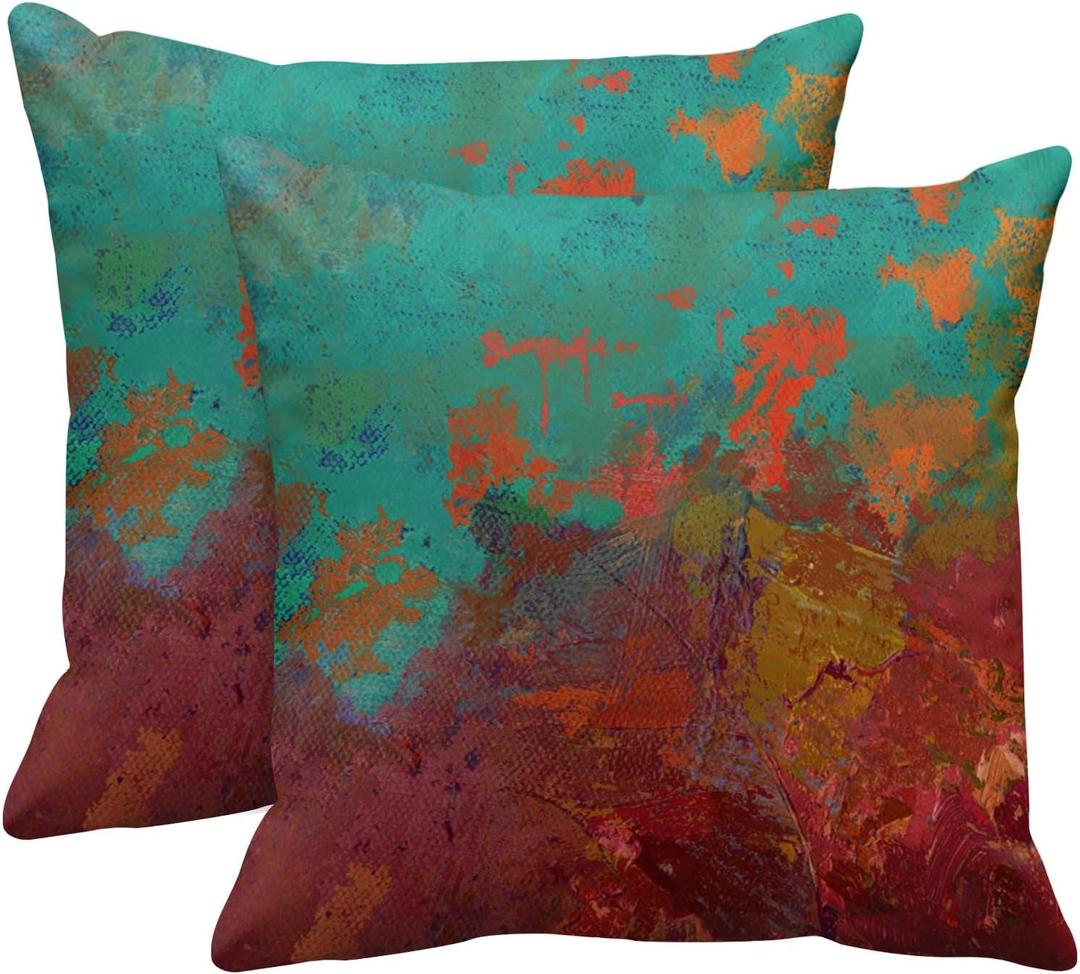 Britimes Throw Pillow Covers Modern Home Art Decor, 20 x 20 Inches Set of 2 Pillow Cases Decorative, Abstract Oil Painting Pillowcases for Bedroom, Living Room, Cushion Sofa, Turquoise Burnt Orange