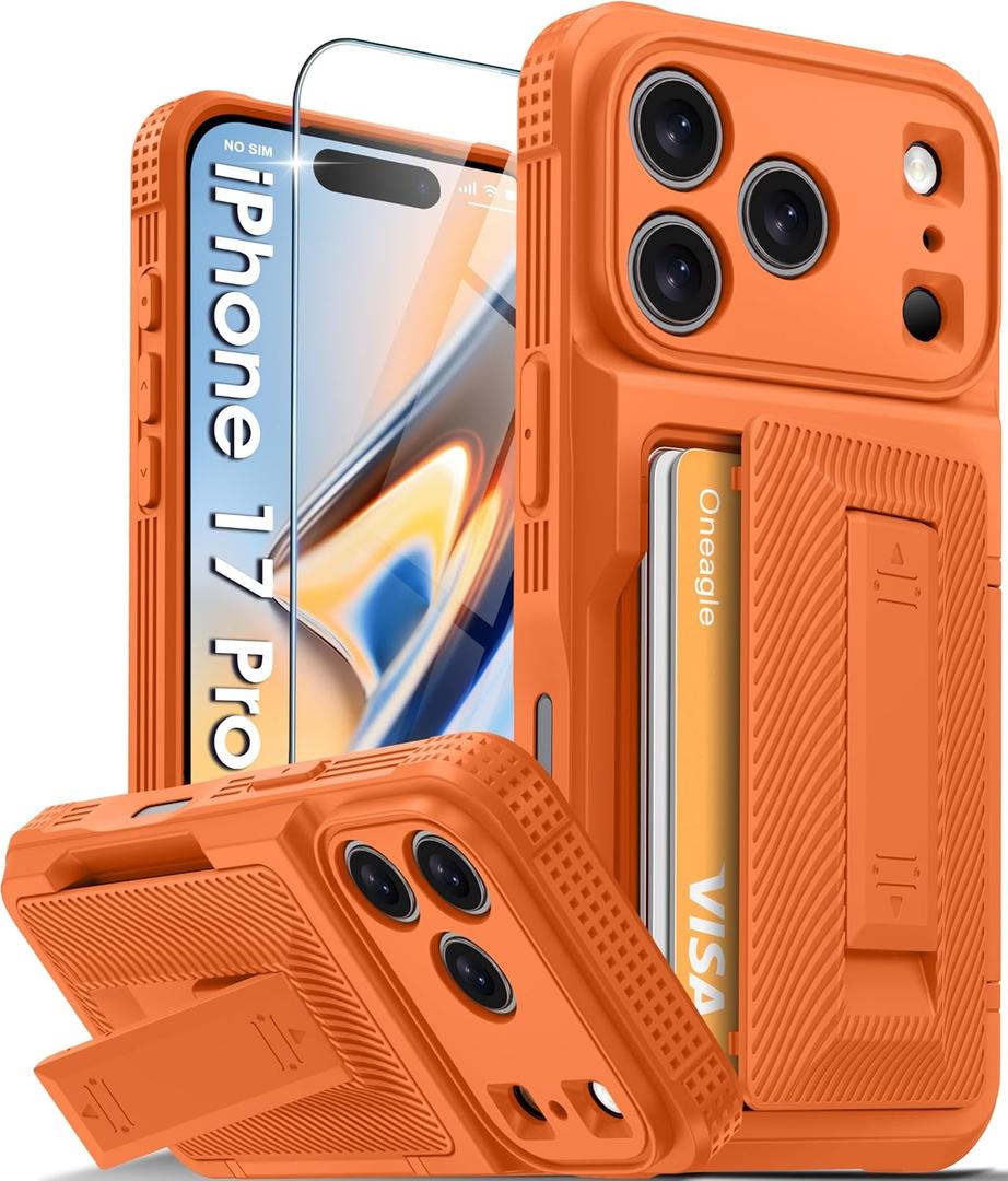 Oneagle Wallet for iPhone 17 Pro Case with Card Holder(4-5 Cards) [RFID Blocking] [Screen Protector] Full Camera Protection Case with Kickstand 15FT Shockproof Heavy Duty Phone Case for iPhone 17 Pro