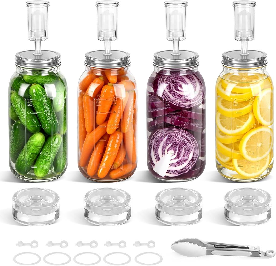 Fermentation Kit for Wide Mouth Mason Jars (86mm), 316 Stainless Steel Fermentation Lids, Glass Weights, Airlock System, Complete Home Fermenting Set (Jars Not Included)