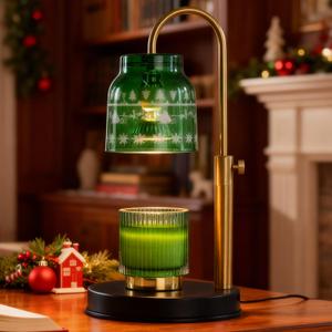 AIKUT Christmas Candle Warmer Lamp, with 2 Bulbs,Timer & Dimmer,Compatible with Large Yankee Candle Jars,3 Wick Candles,Height Adjustable Electric Top Candle Melter,Green,110-120v