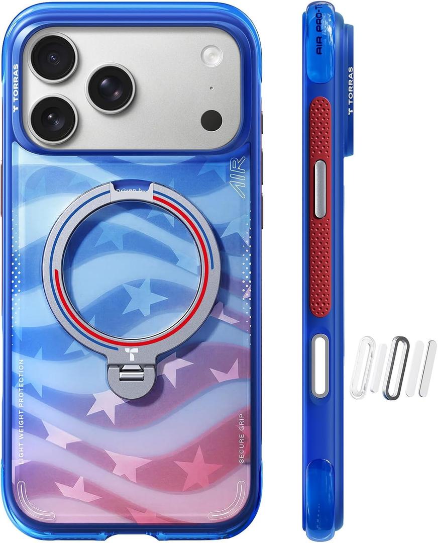 TORRAS Soccer Ostand Q3 Air iPhone 17 Pro Max Case with 360 Magnetic Stand, Fit for MagSafe, Mil-Grade Drop Tested, Soccer Fan Edition, Game Day Ready, World Cup Inspired, Starlight Blue
