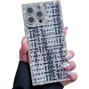 Dropcases Compatible with iPhone 16 Pro Max Case Rectangle Luxury Silver Plating with Bling Rhinestones for Women Girls,Camera Cover Protective Glitter Cute Case for 16 Pro Max - 6.9”(Black)