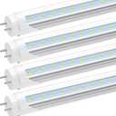 JESLED T8 LED 4FT Type A+B Light Bulbs, 24W(65W Equivalent), 3200LM, 6000K, Plug and Play or Ballast Bypass, 4 Foot LED Fluorescent Light Bulbs, ETL Listed, Single or Double End Powered, 4Pack