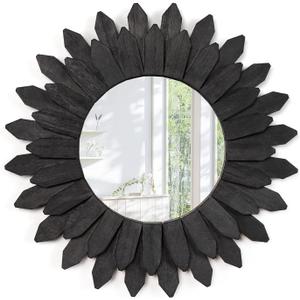 Emfogo Wall Mirror 12 inch Rustic Wood Sunburst Boho Mirror Farmhouse Wall Decor Room Decor Home Decor for Bedroom Living Room Entryway (Vintage Black)