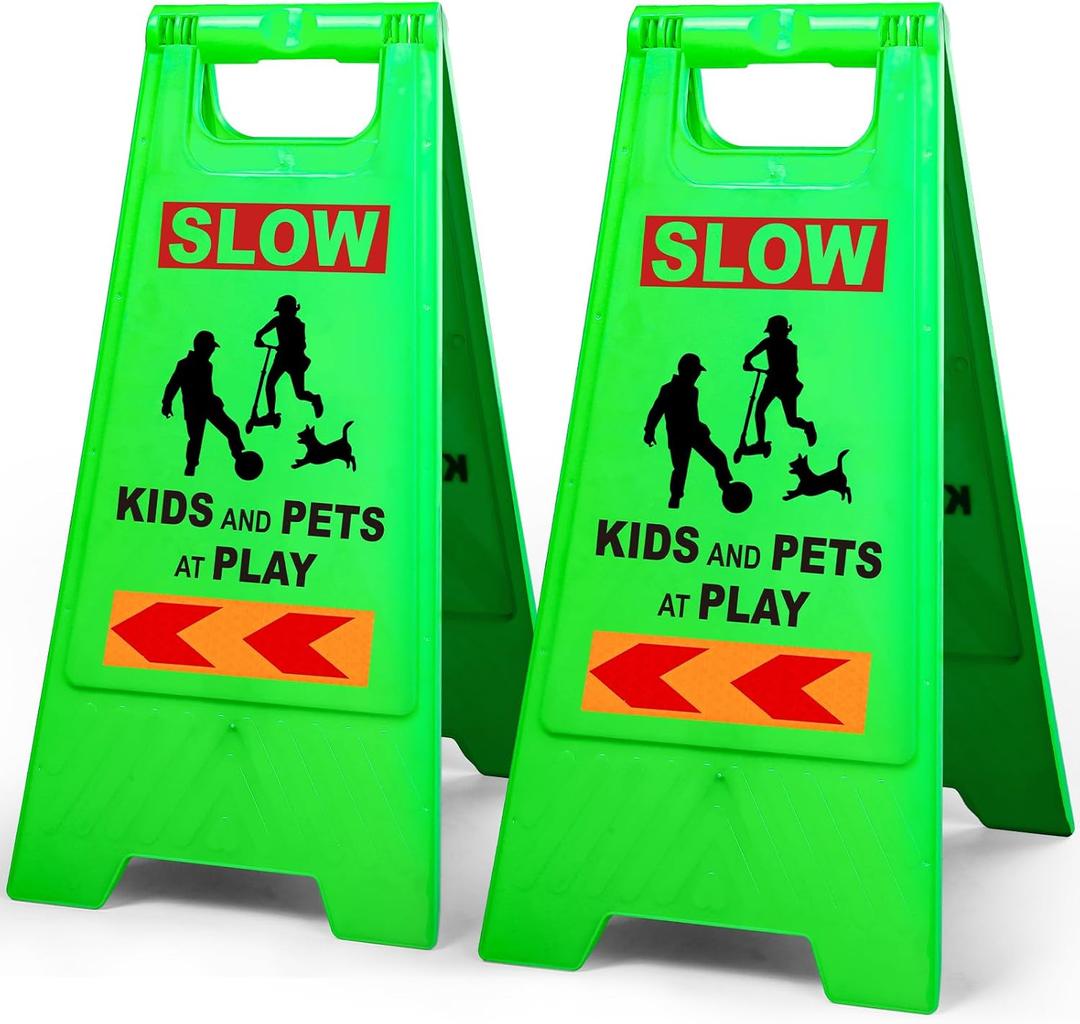 XPCARE 24 Inch Kids Playing Sign, 2 Pack, Green, Plastic, Safety Sign, Traffic, Functional, Attention-Grabbing