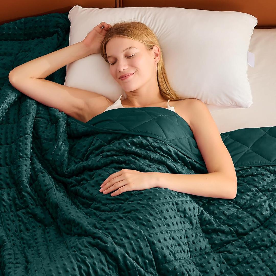 Weighted Blanket for Adults (20lbs, 48"x72" Twin Size) - Breathable Minky Heavy Blanket for 130-220lbs with Premium Glass Beads - Soft Thick Blanket for All-Season Sleeping Comfort - Green