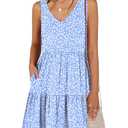 ANRABESS Womens Summer Casual Tank Dress Sleeveless V Neck T Shirt Sundress Flowy Tiered Swing Mini Beach Vacation Dresses Blue White Floral Medium